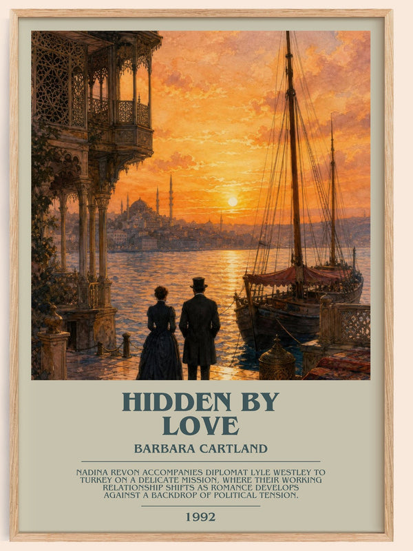 Hidden By Love bookish book poster by Barbara Cartland – framed literary art print