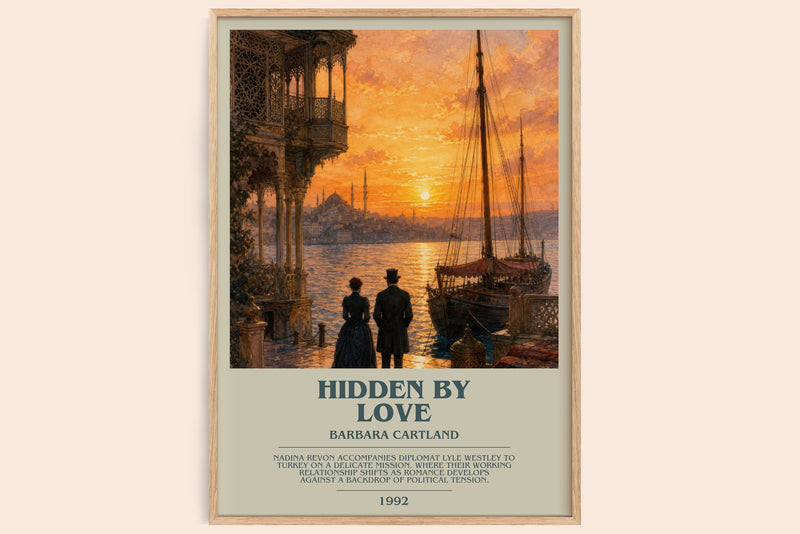 Hidden By Love bookish book poster by Barbara Cartland – framed literary art print