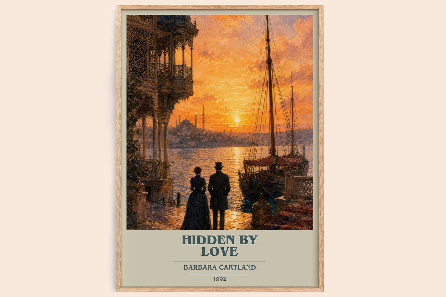 Hidden By Love book cover book poster by Barbara Cartland – framed literary art print