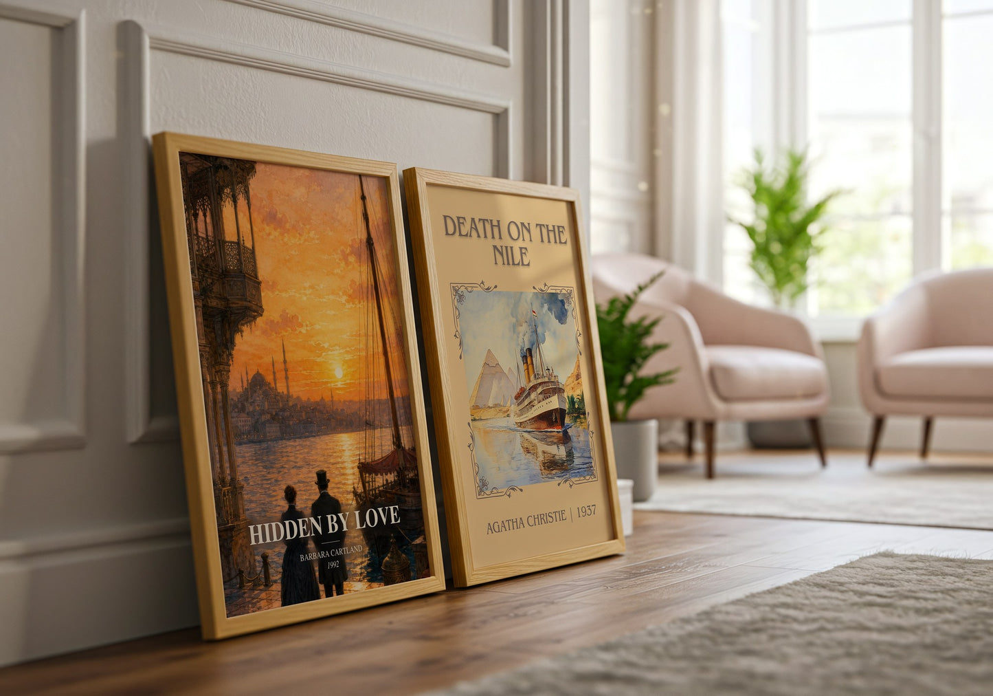 Hidden By Love watercolour print framed by window – literary home decor