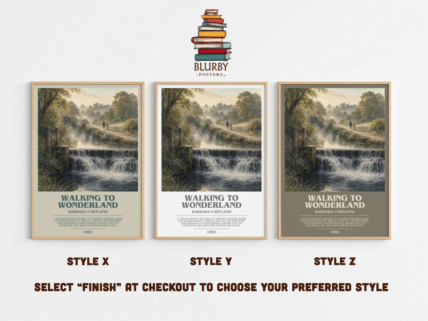 Walking To Wonderland bookish print in frame leaning in hallway – romance wall art