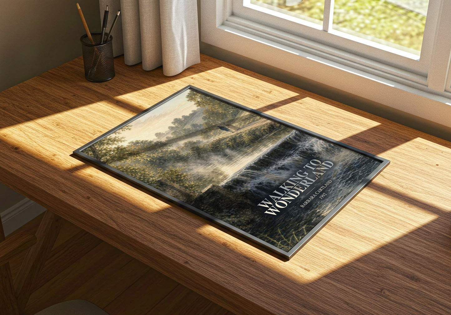 Walking To Wonderland watercolour book poster framed on wall – romance wall art