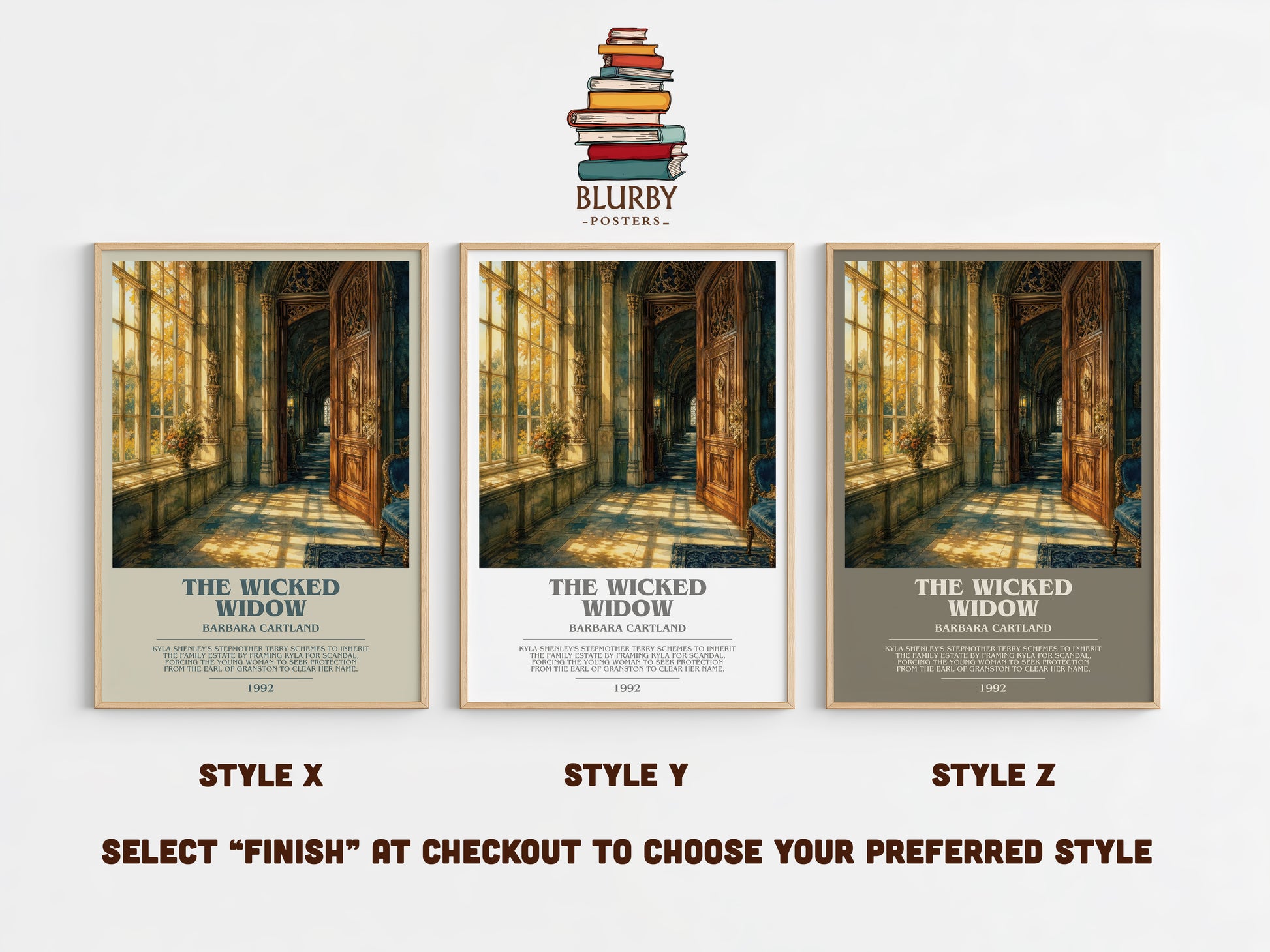 The Wicked Widow bookish print in frame leaning in hallway – romance wall art