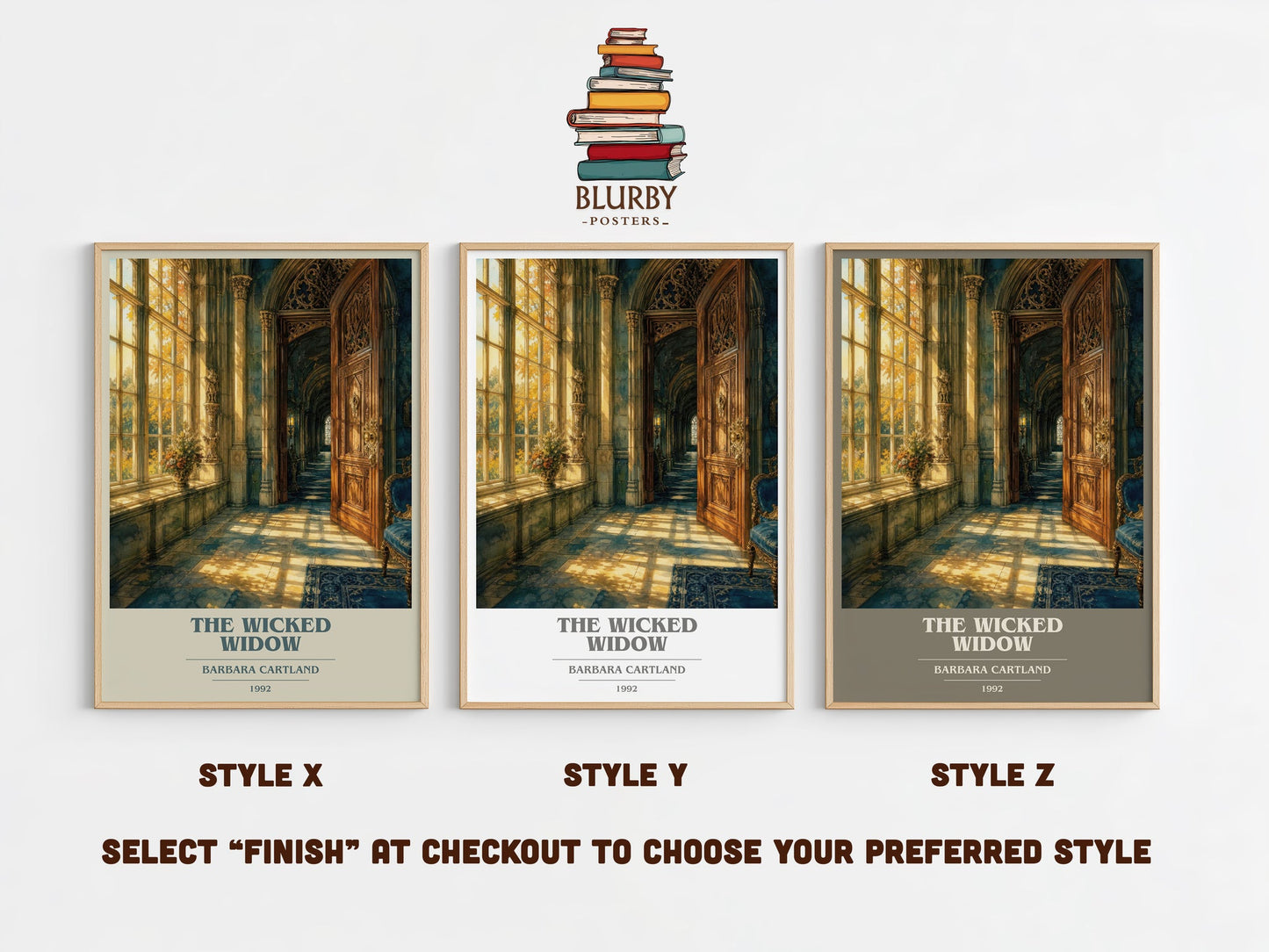 The Wicked Widow book cover print in frame leaning in hallway – romance wall art