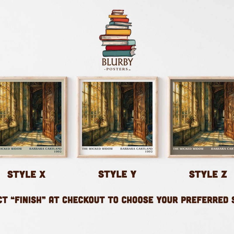 The Wicked Widow literary print in frame leaning in hallway – romance wall art