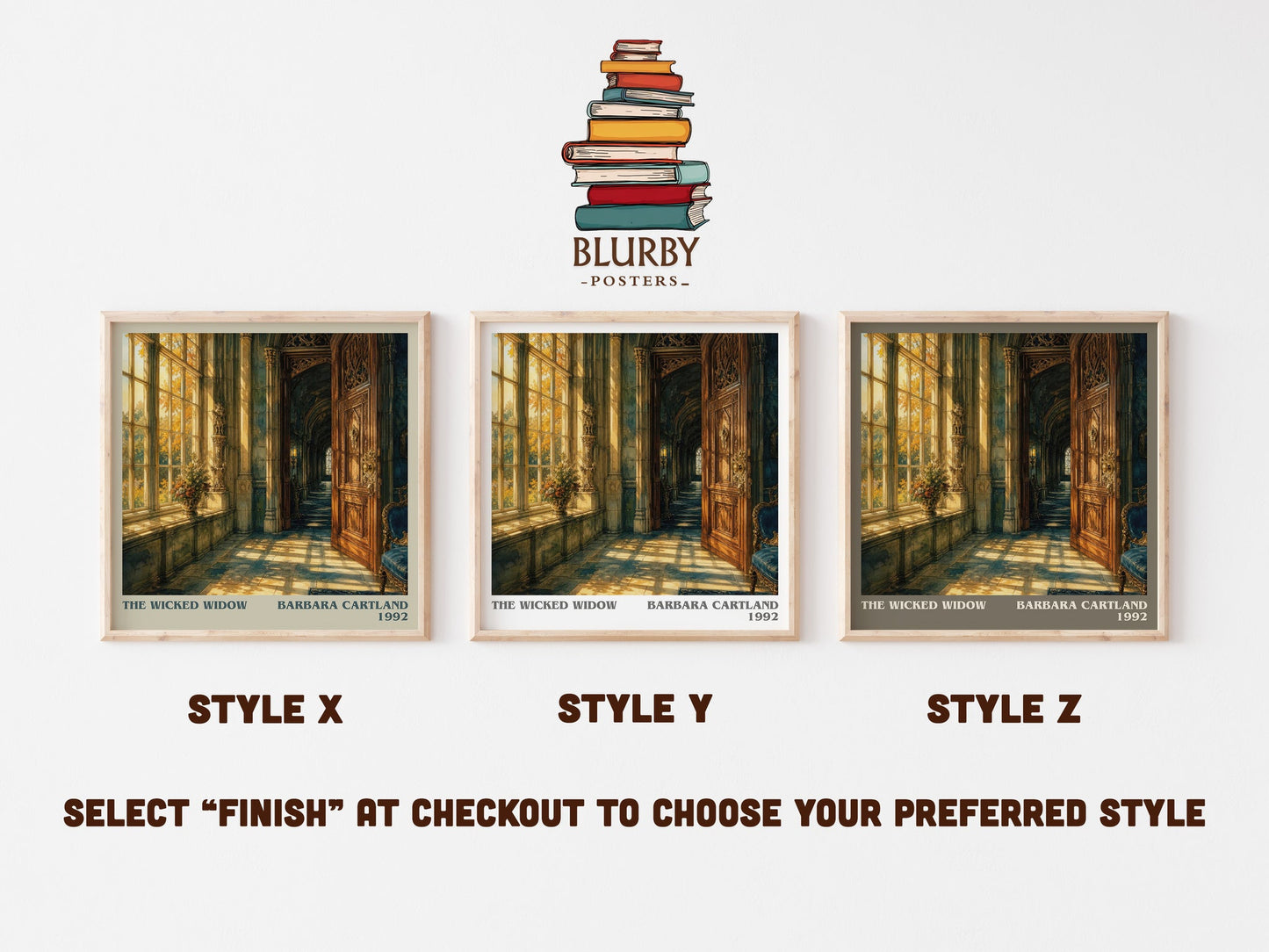 The Wicked Widow literary print in frame leaning in hallway – romance wall art