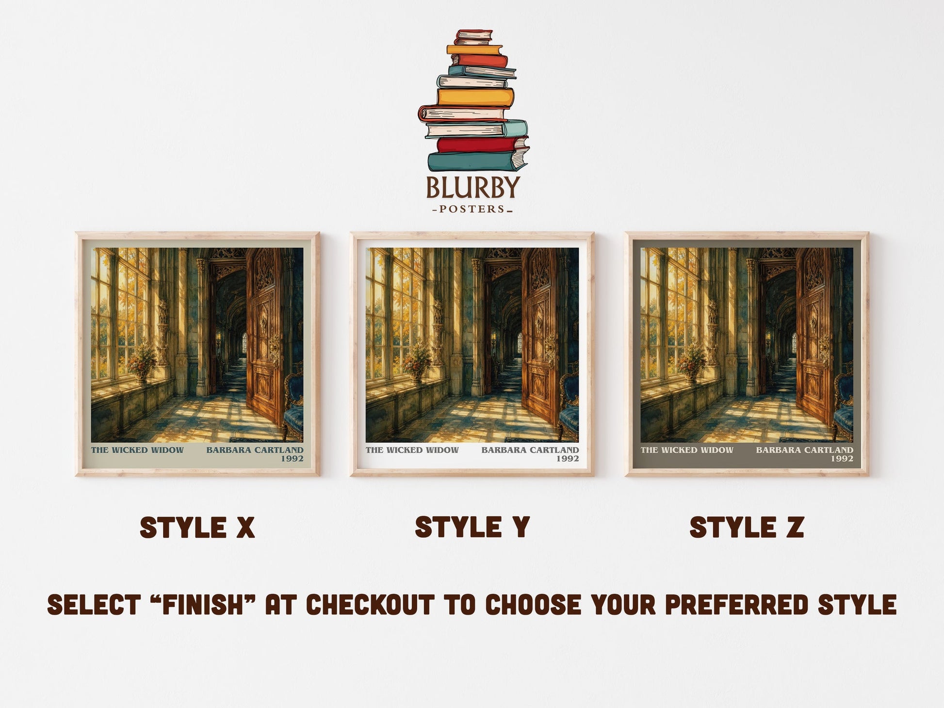 The Wicked Widow literary print in frame leaning in hallway – romance wall art