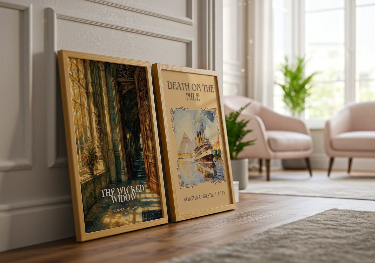 The Wicked Widow watercolour print framed by window – literary home decor