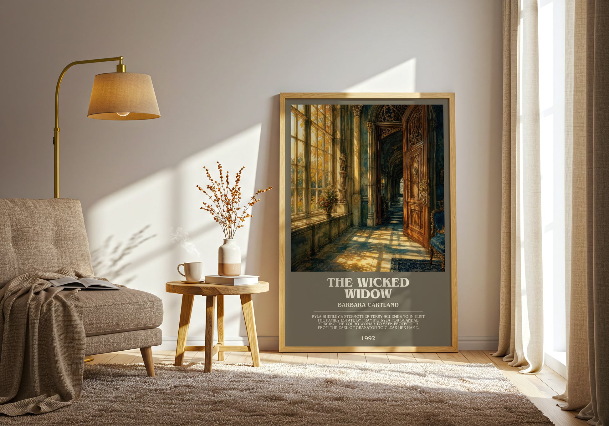 The Wicked Widow bookish print on bookshelf – Barbara Cartland fan gift