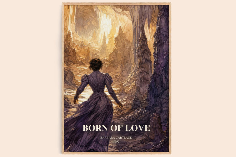 Born Of Love watercolour book poster by Barbara Cartland – framed literary art print