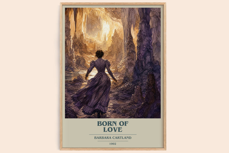 Born Of Love book cover book poster by Barbara Cartland – framed literary art print