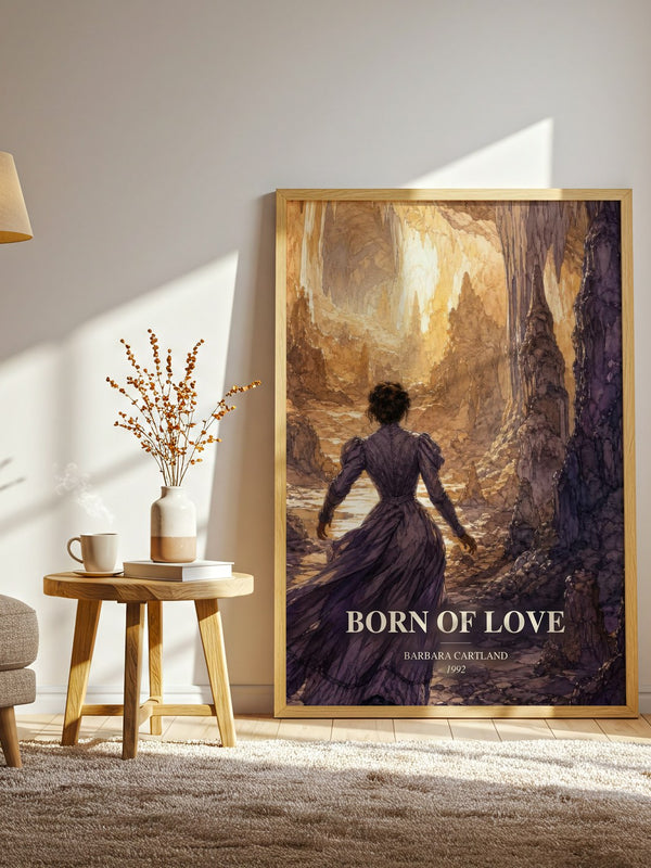 Born Of Love watercolour print in frame leaning in hallway – romance wall art