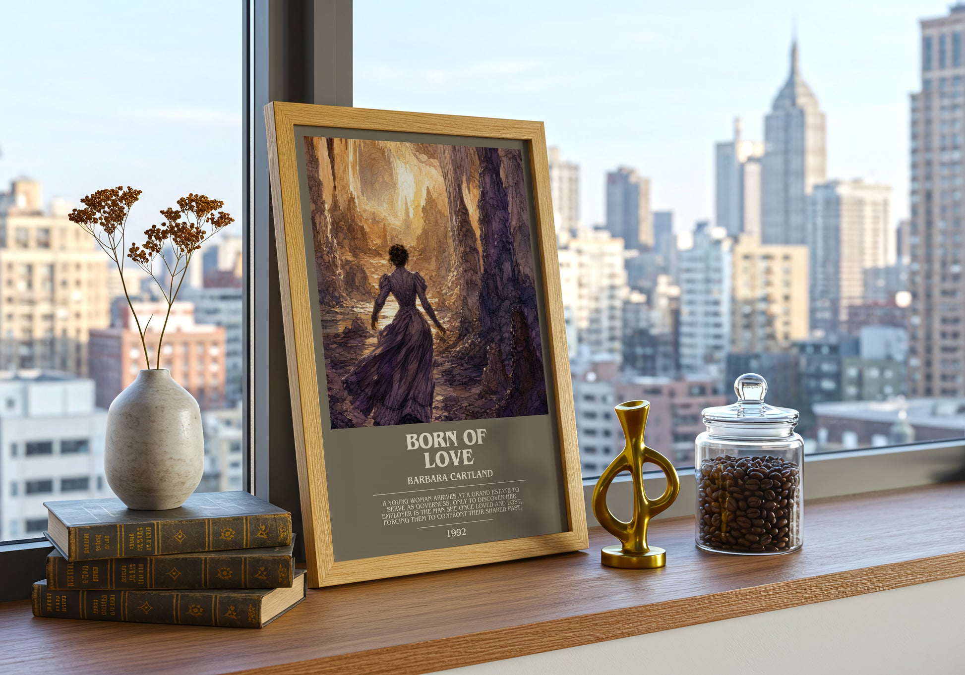 Born Of Love bookish print framed by window – literary home decor