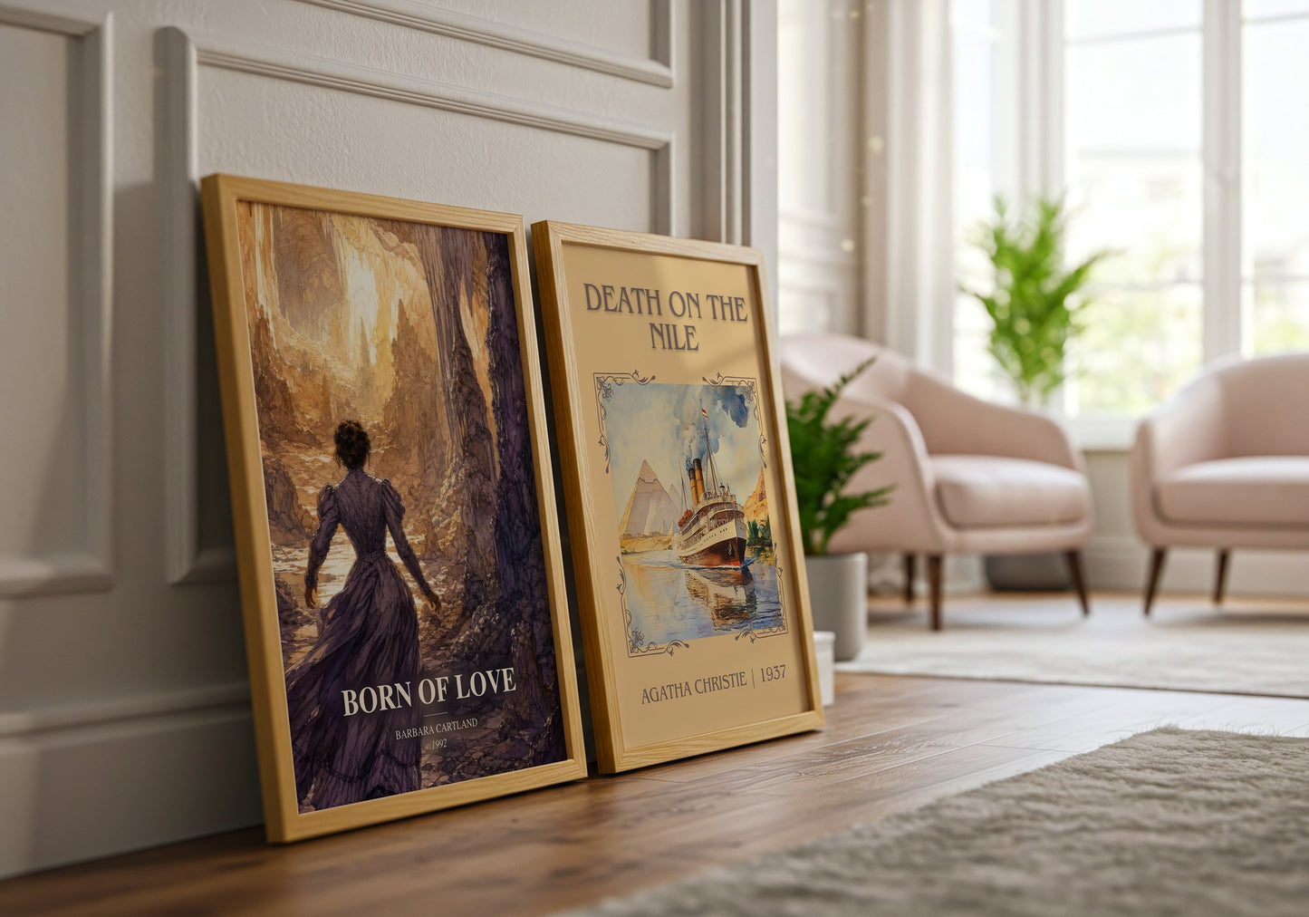 Born Of Love watercolour print framed by window – literary home decor