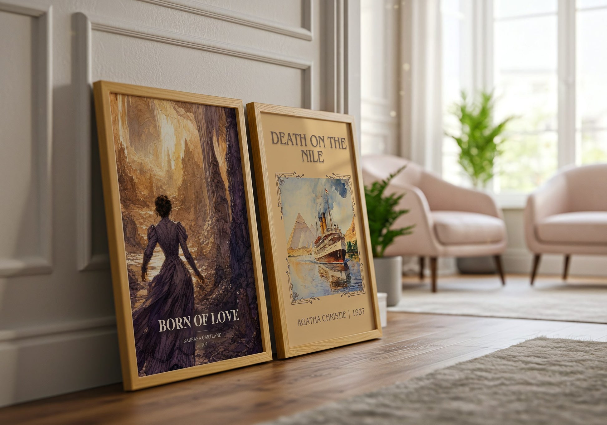 Born Of Love watercolour print framed by window – literary home decor