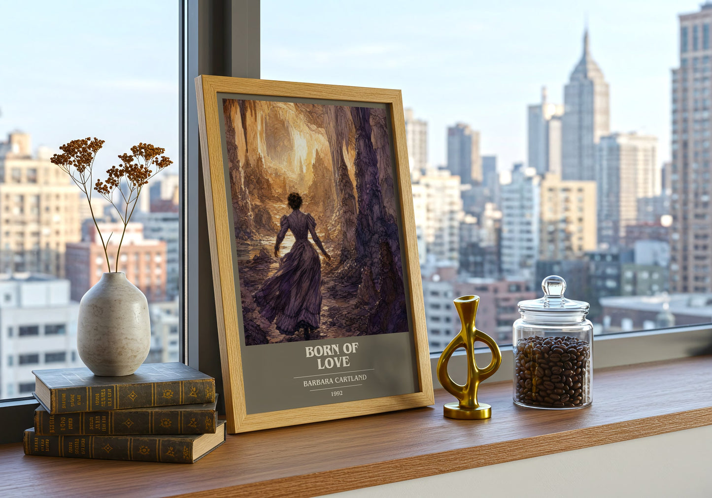 Born Of Love book cover print framed by window – literary home decor