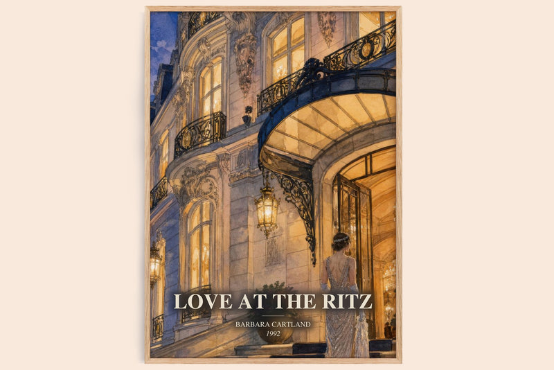 Love At The Ritz watercolour book poster by Barbara Cartland – framed literary art print
