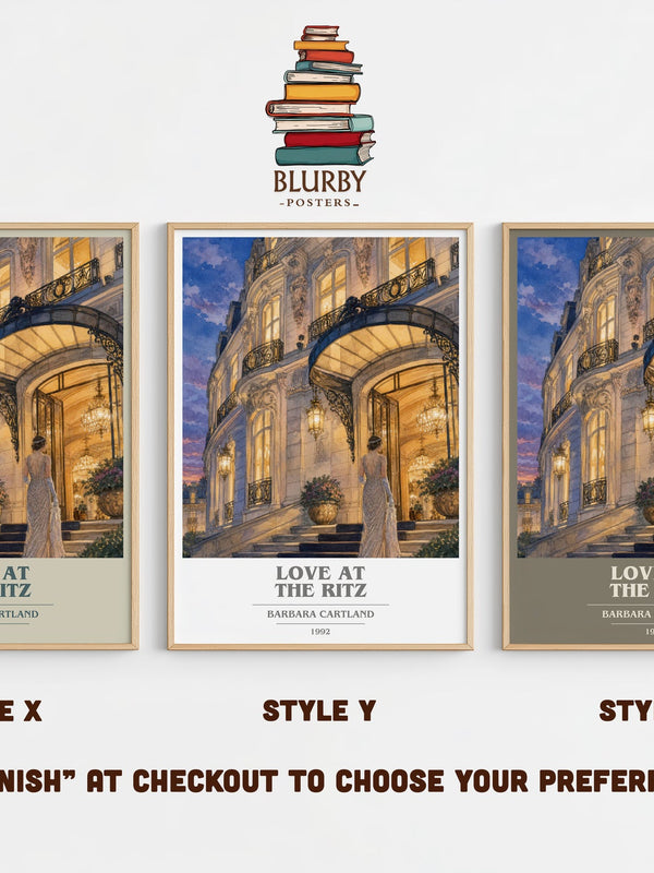 Love At The Ritz book cover print in frame leaning in hallway – romance wall art