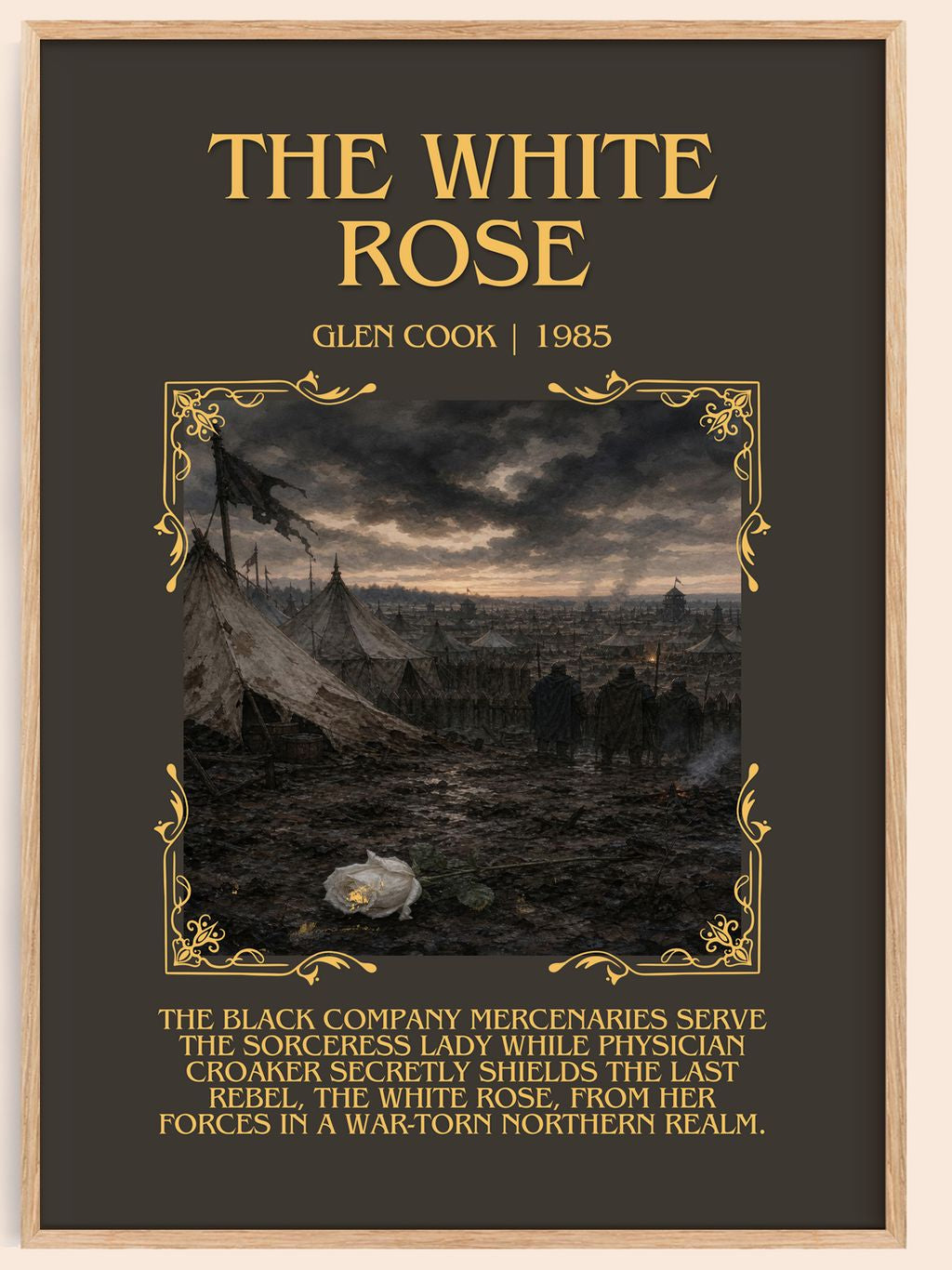 The White Rose Minimalist Book Poster by Glen Cook – book poster