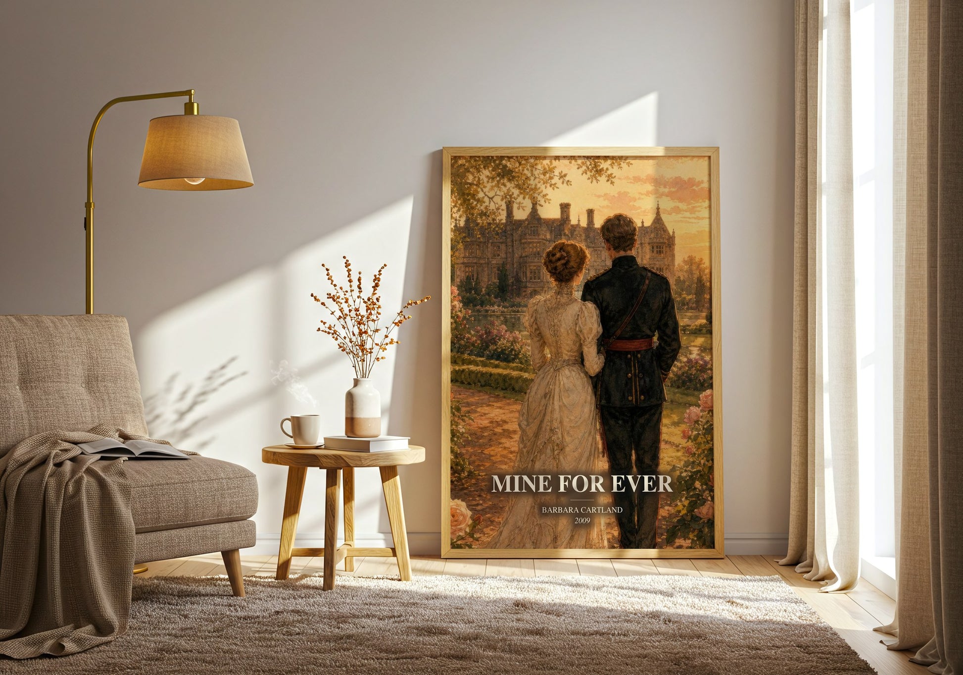 Mine For Ever watercolour print in frame leaning in hallway – romance wall art