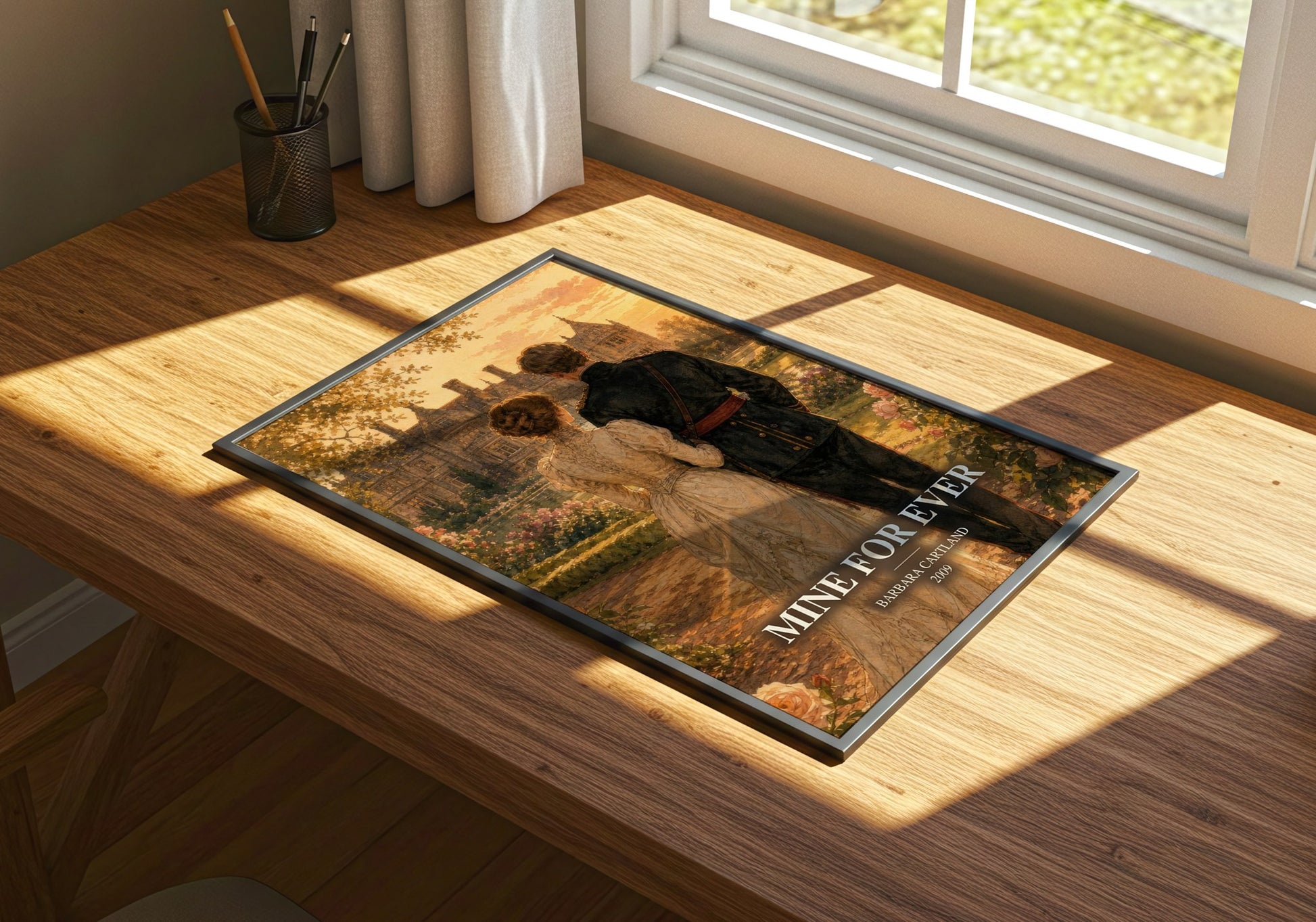 Mine For Ever watercolour book poster framed on wall – romance wall art