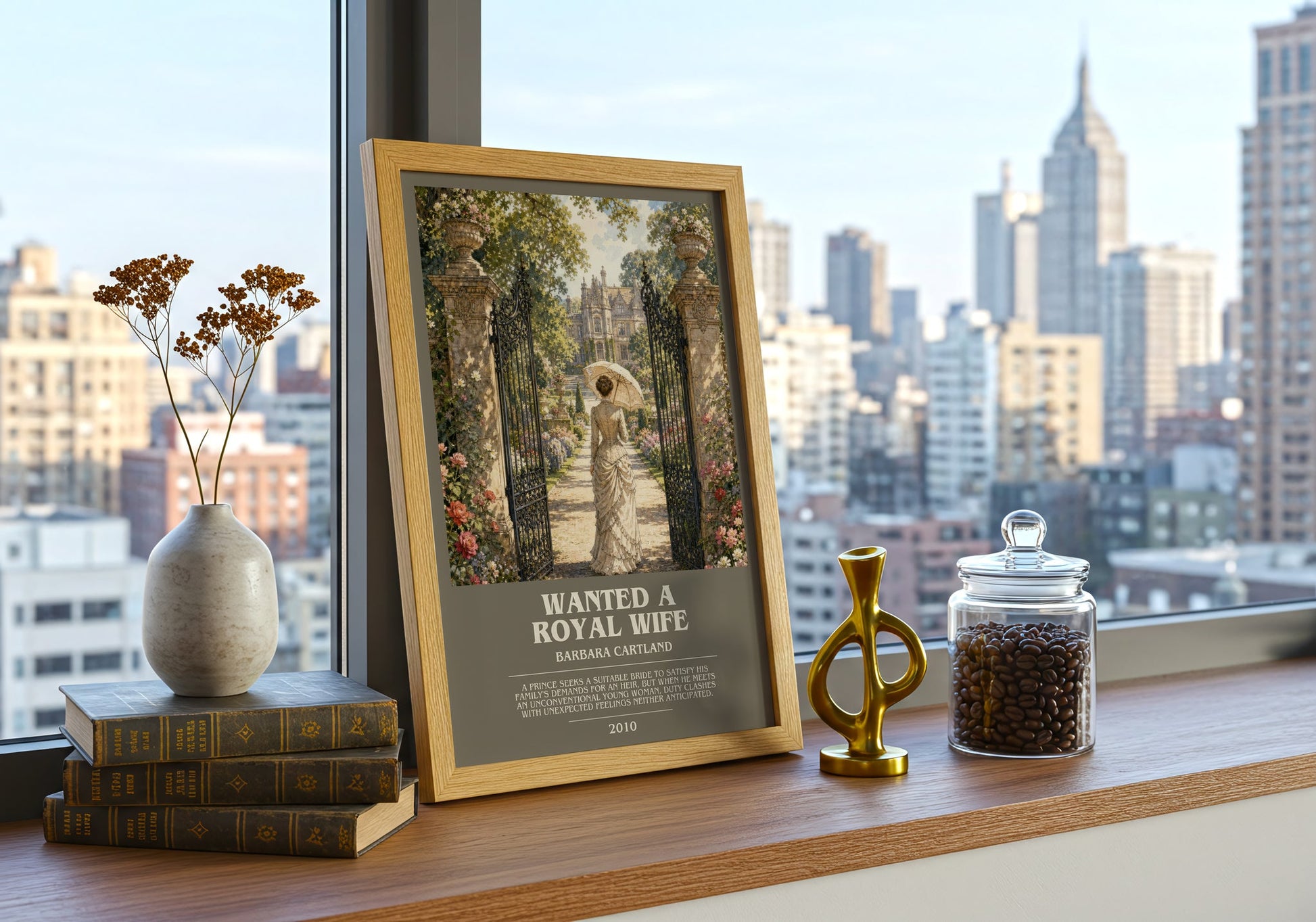 Wanted A Royal Wife bookish print framed by window – literary home decor