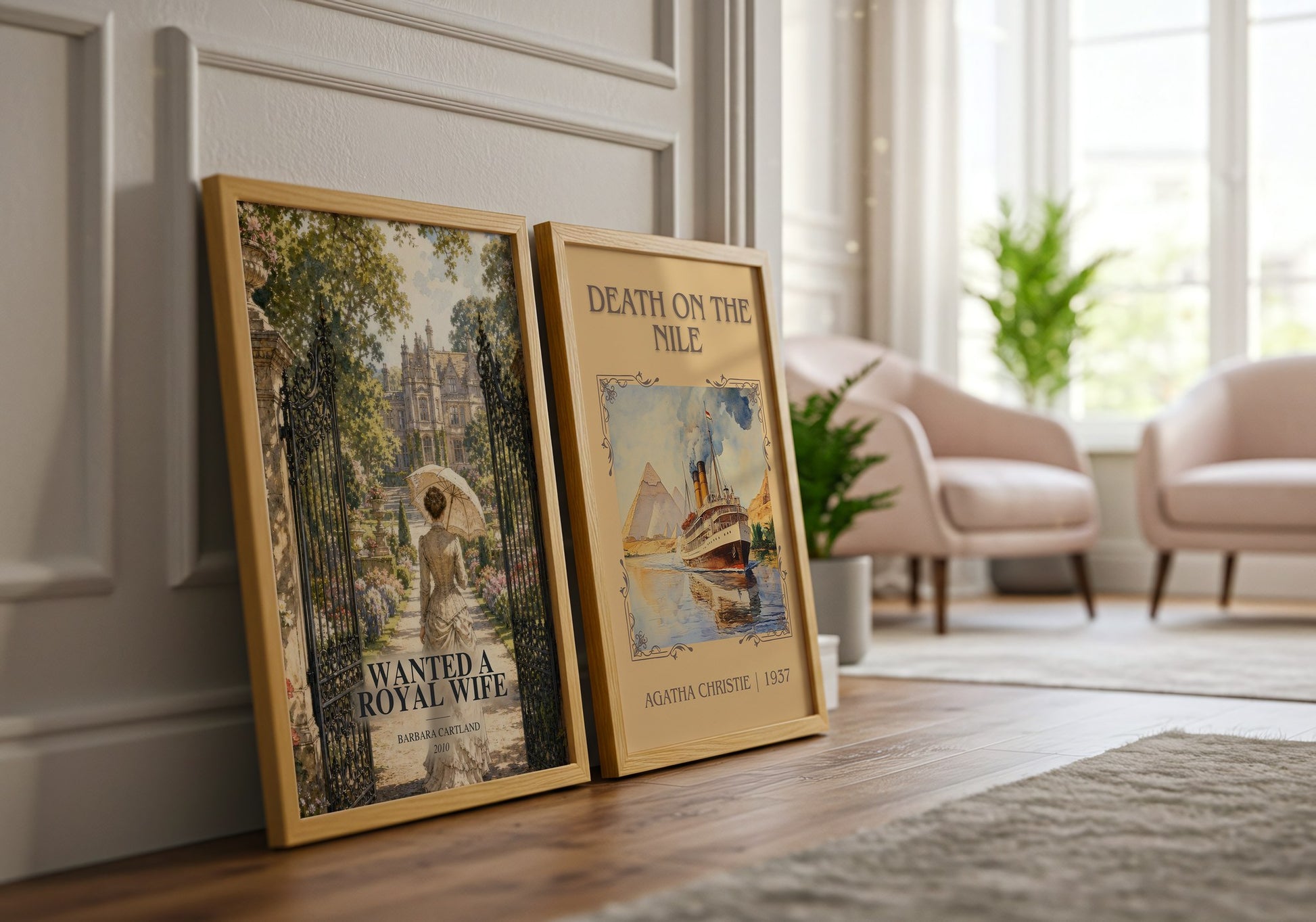 Wanted A Royal Wife watercolour print framed by window – literary home decor