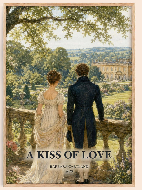 A Kiss Of Love watercolour book poster by Barbara Cartland – framed literary art print