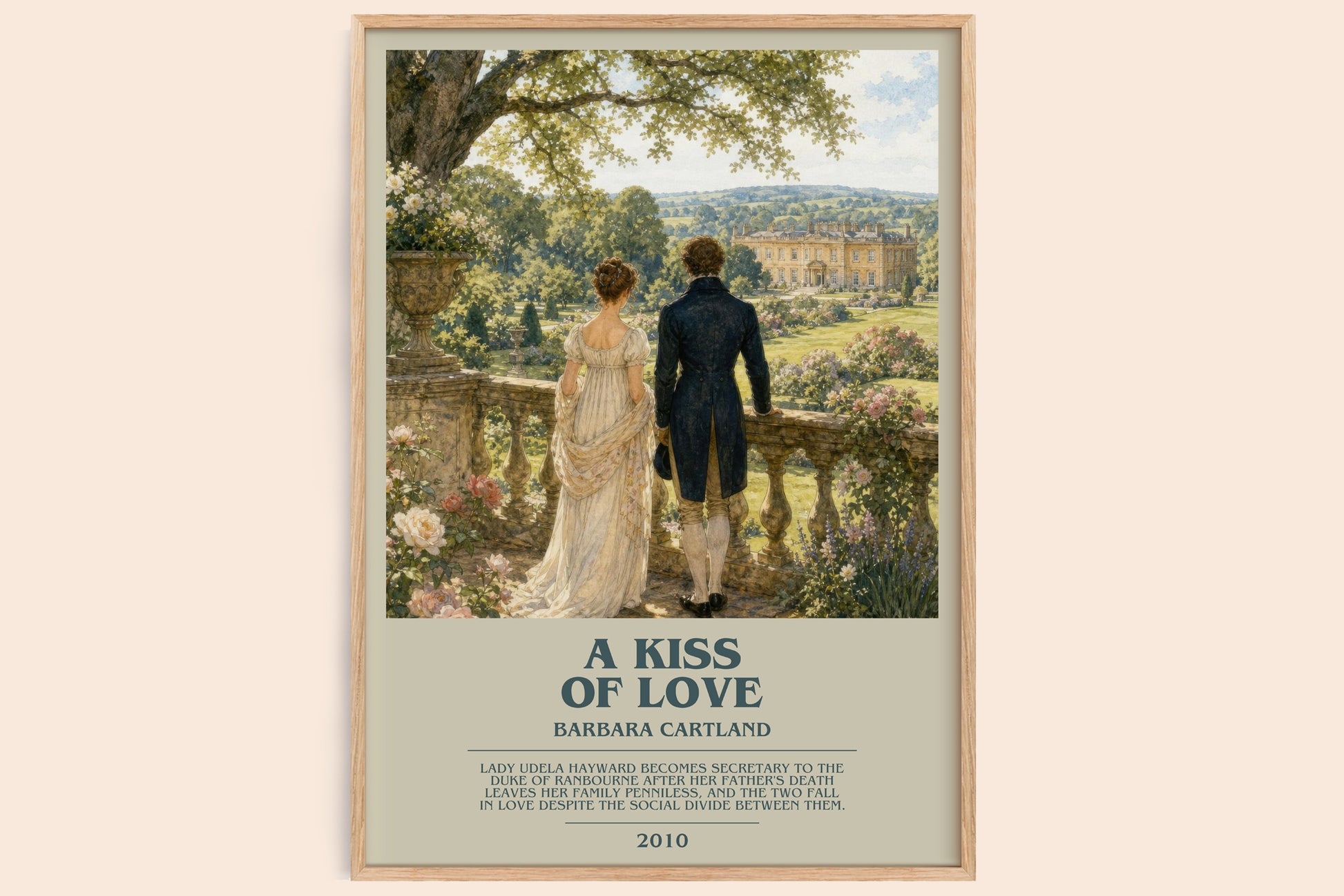 A Kiss Of Love bookish book poster by Barbara Cartland – framed literary art print