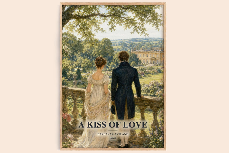 A Kiss Of Love watercolour book poster by Barbara Cartland – framed literary art print