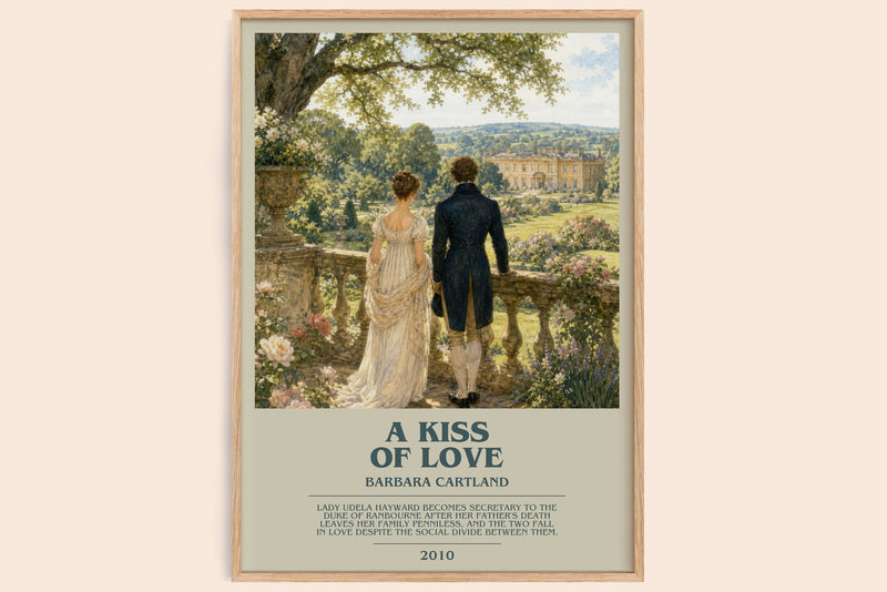 A Kiss Of Love bookish book poster by Barbara Cartland – framed literary art print