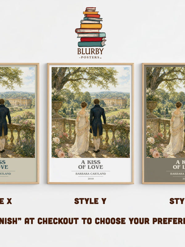 A Kiss Of Love book cover print in frame leaning in hallway – romance wall art