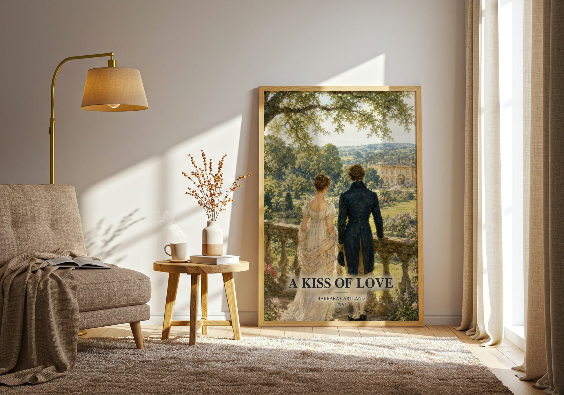 A Kiss Of Love watercolour print in frame leaning in hallway – romance wall art