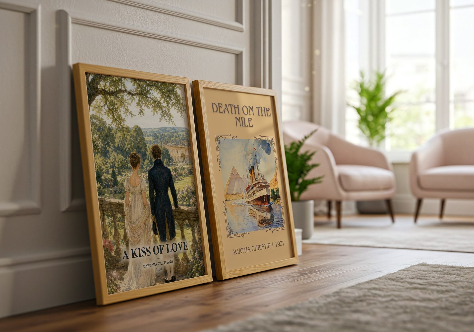 A Kiss Of Love watercolour print framed by window – literary home decor