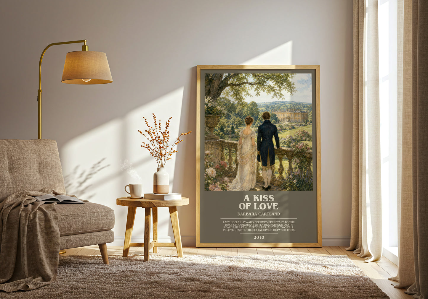 A Kiss Of Love bookish print on bookshelf – Barbara Cartland fan gift