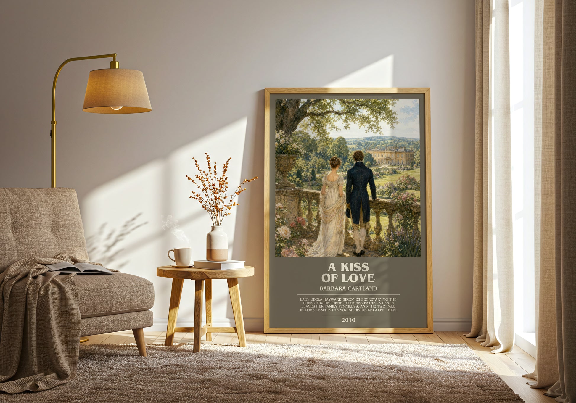 A Kiss Of Love bookish print on bookshelf – Barbara Cartland fan gift
