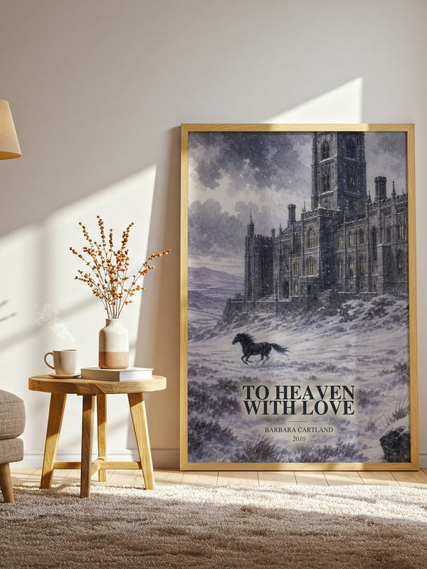 To Heaven With Love watercolour print in frame leaning in hallway – romance wall art