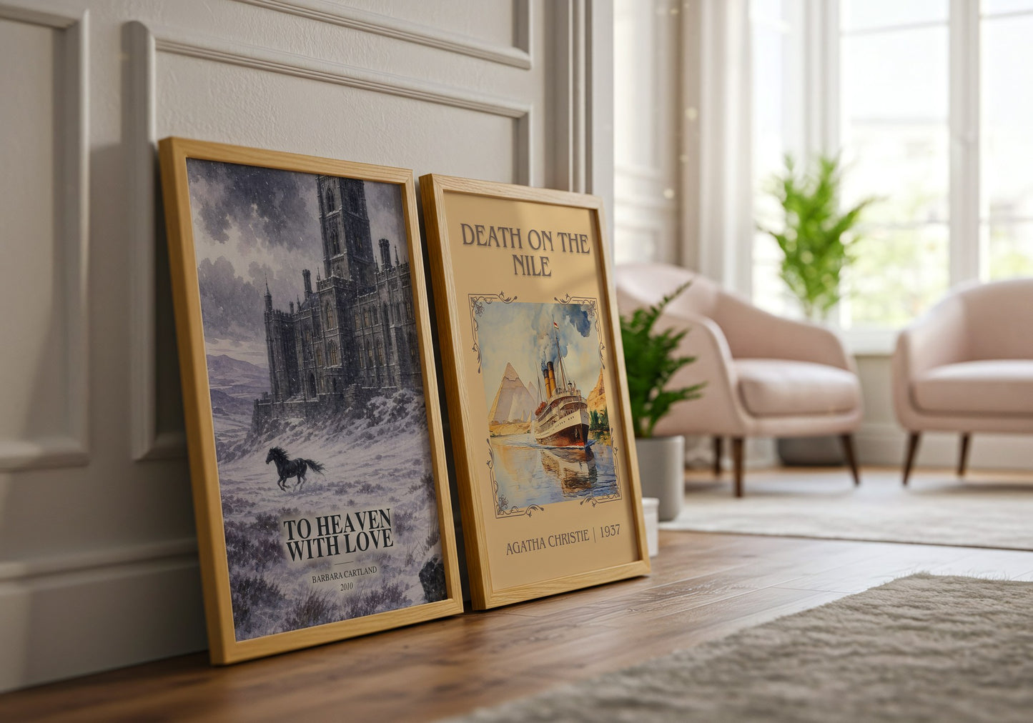 To Heaven With Love watercolour print framed by window – literary home decor