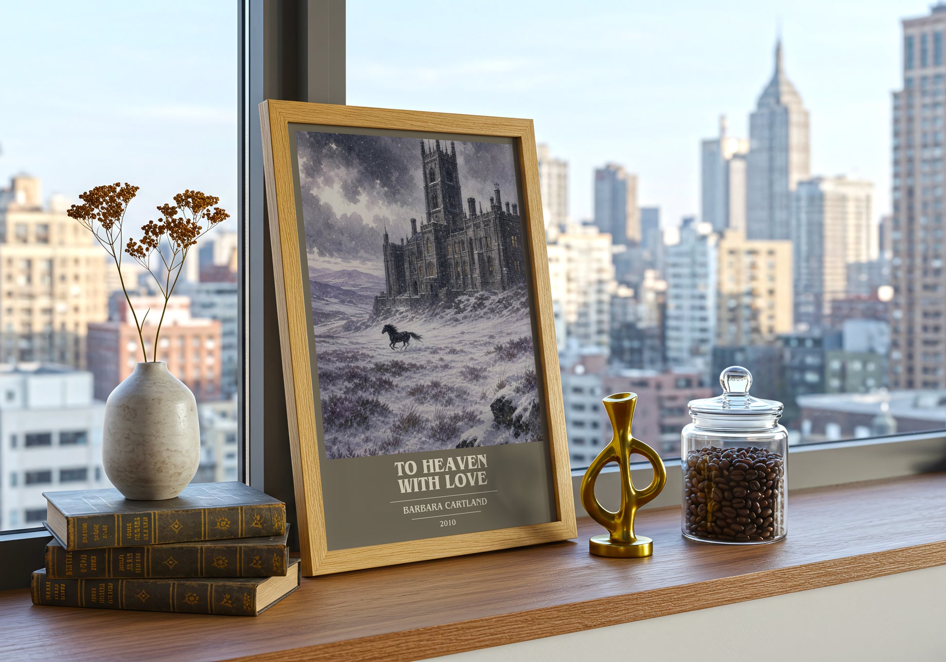 To Heaven With Love book cover print framed by window – literary home decor