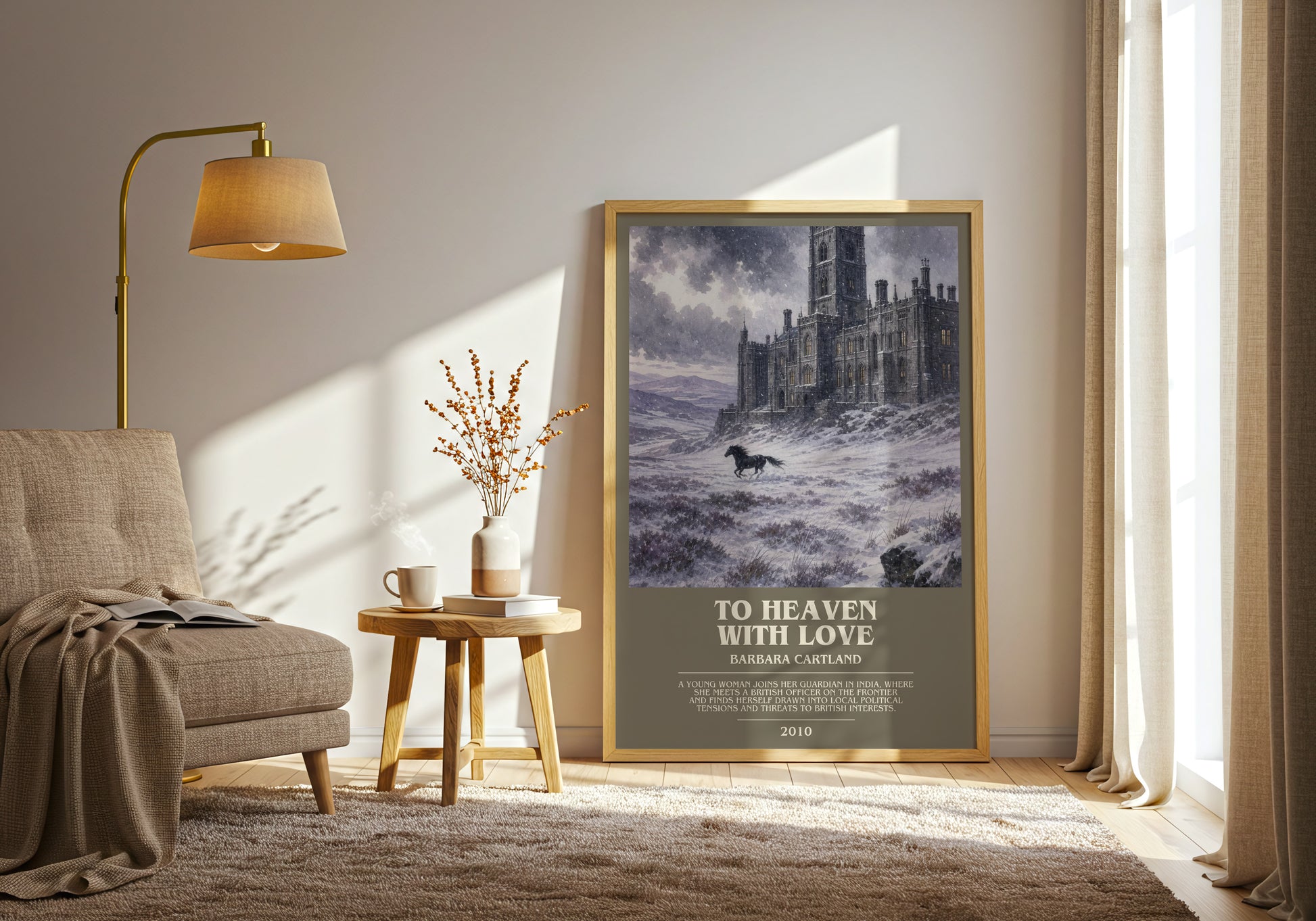To Heaven With Love bookish print on bookshelf – Barbara Cartland fan gift