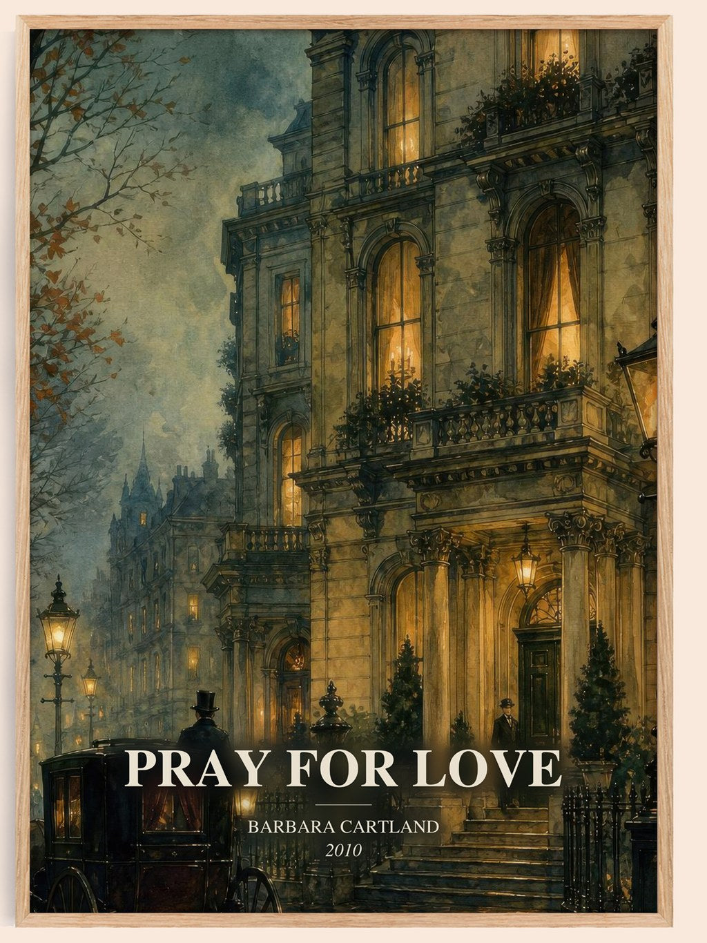 Pray For Love watercolour book poster by Barbara Cartland – framed literary art print