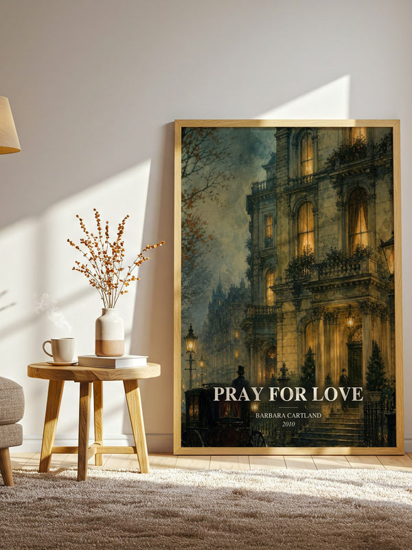 Pray For Love watercolour print in frame leaning in hallway – romance wall art