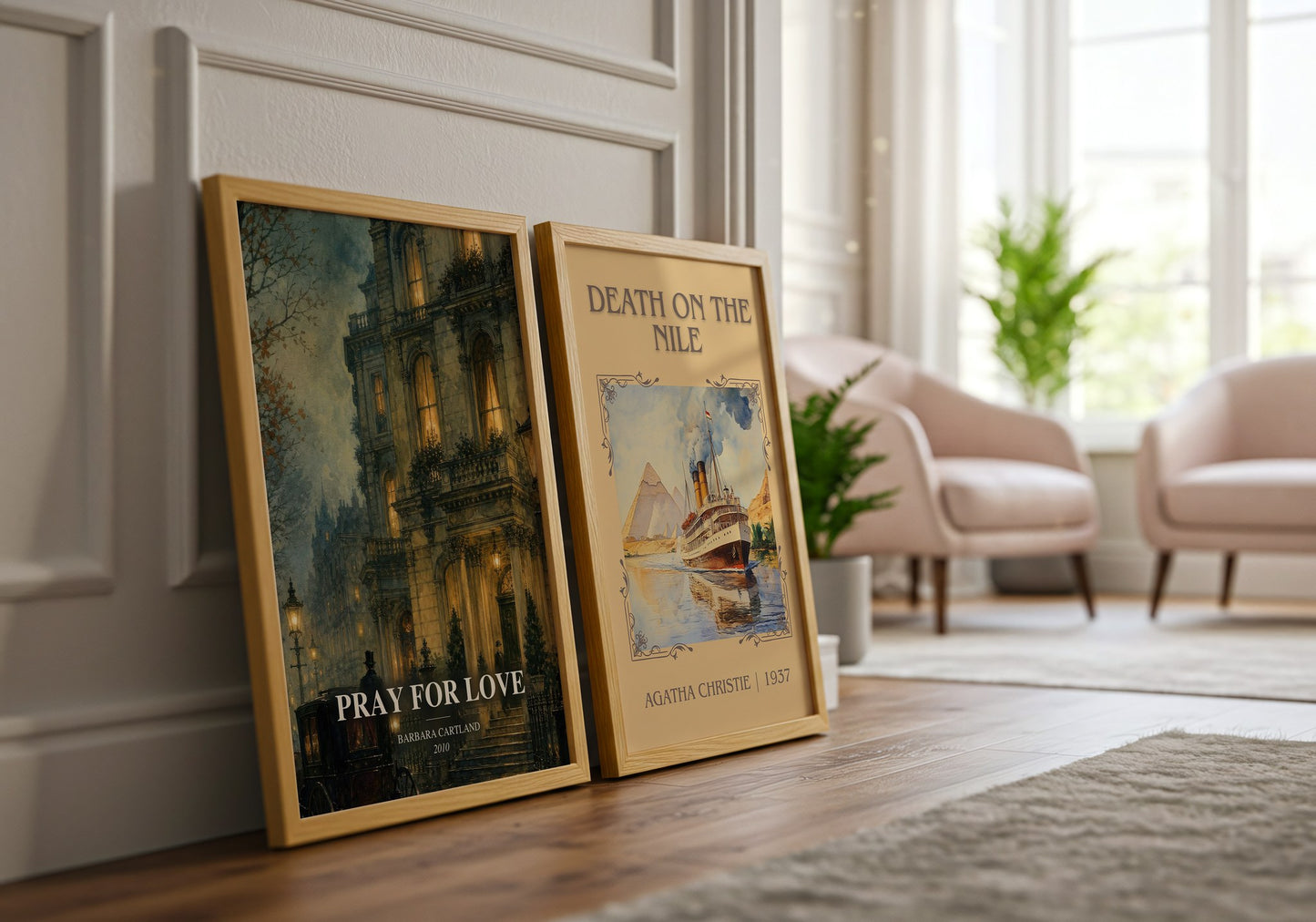 Pray For Love watercolour print framed by window – literary home decor