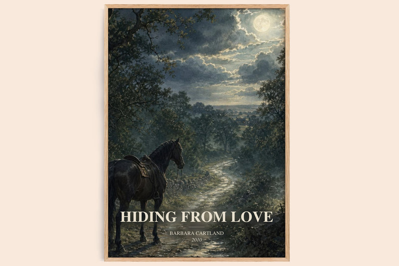 Hiding From Love watercolour book poster by Barbara Cartland – framed literary art print