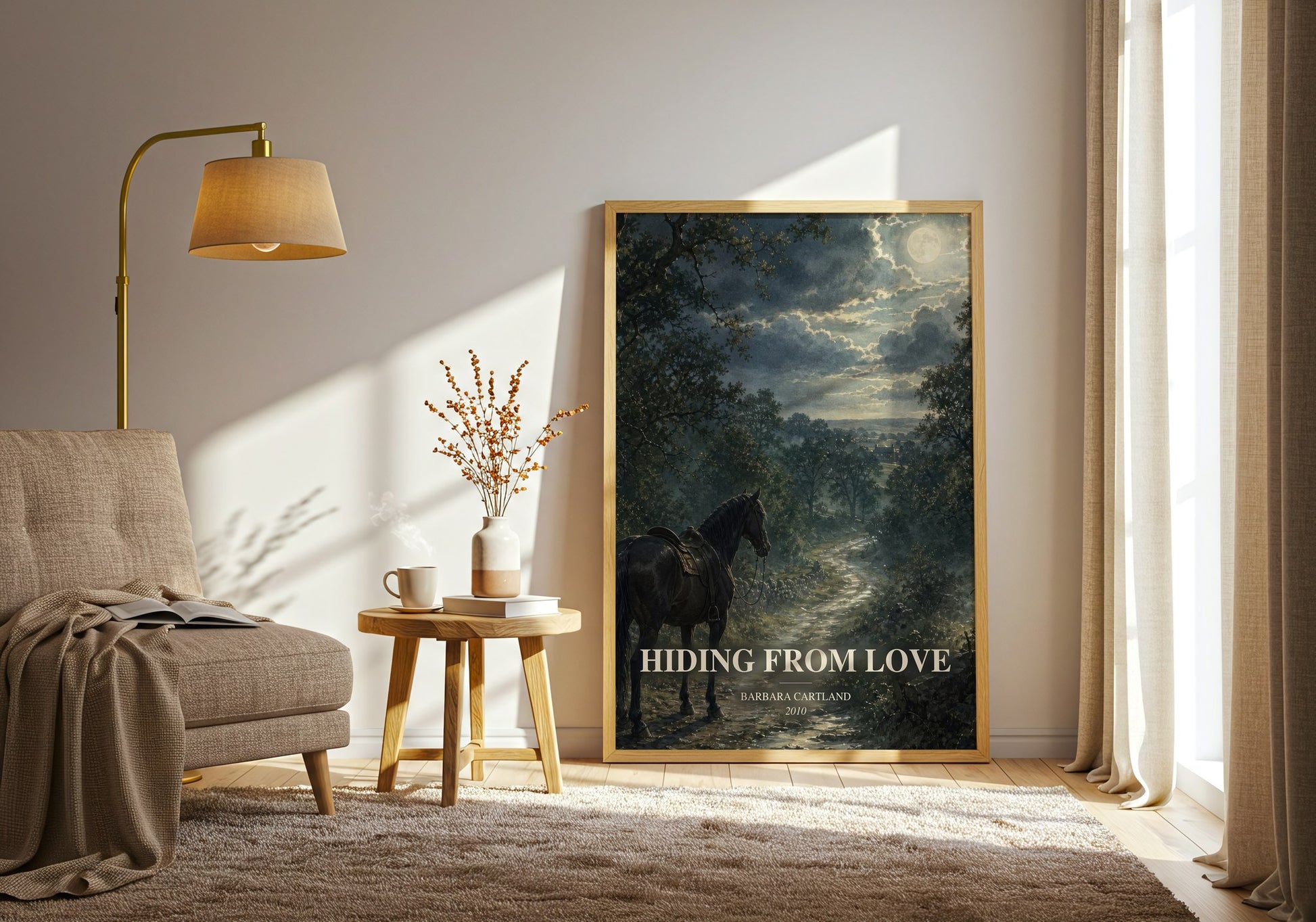 Hiding From Love watercolour print in frame leaning in hallway – romance wall art