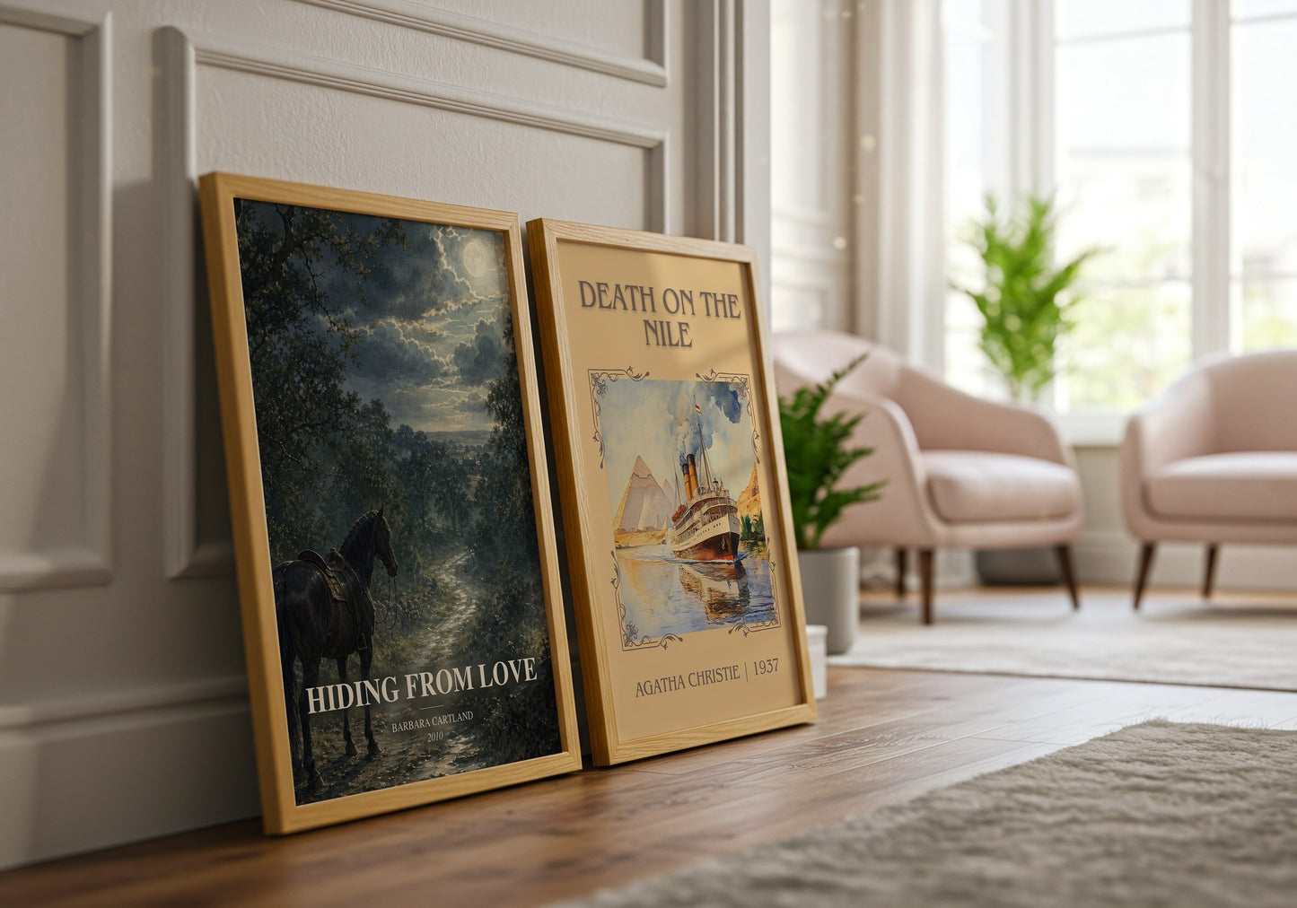 Hiding From Love watercolour print framed by window – literary home decor