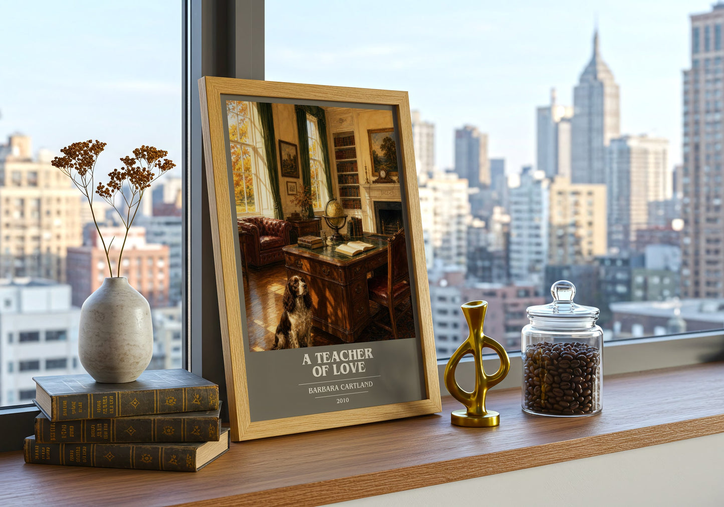 A Teacher Of Love book cover print framed by window – literary home decor