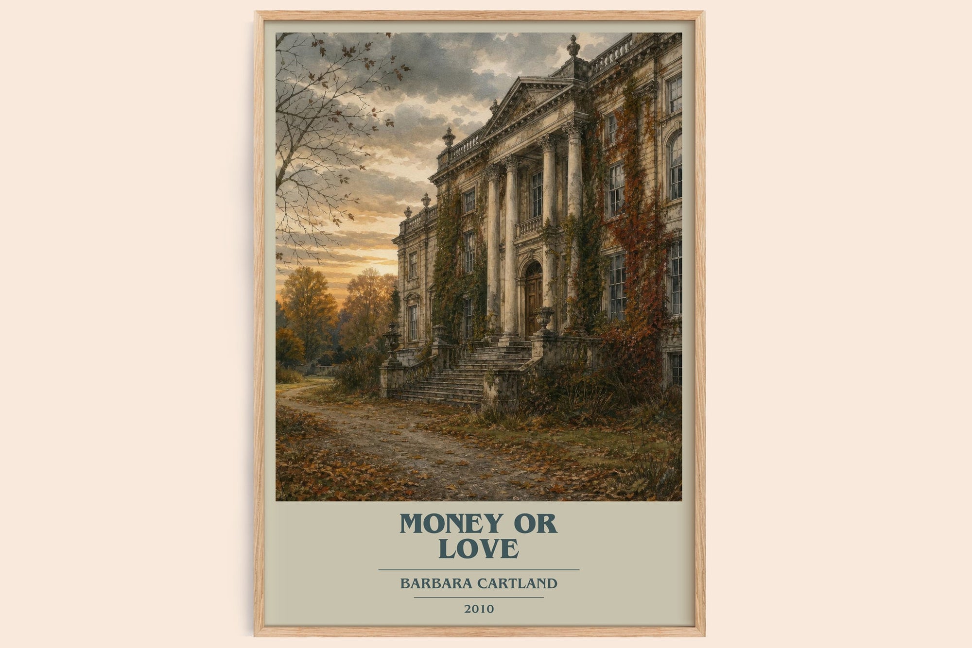 Money Or Love book cover book poster by Barbara Cartland – framed literary art print
