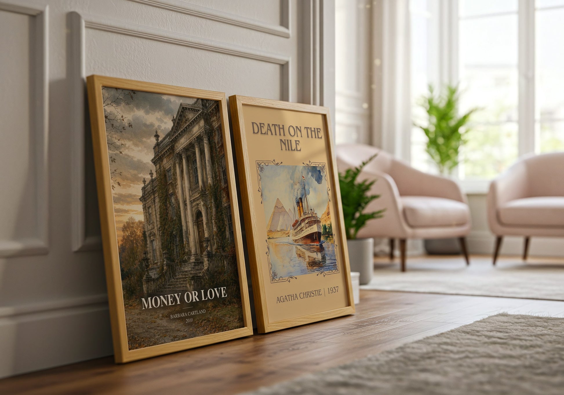 Money Or Love watercolour print framed by window – literary home decor