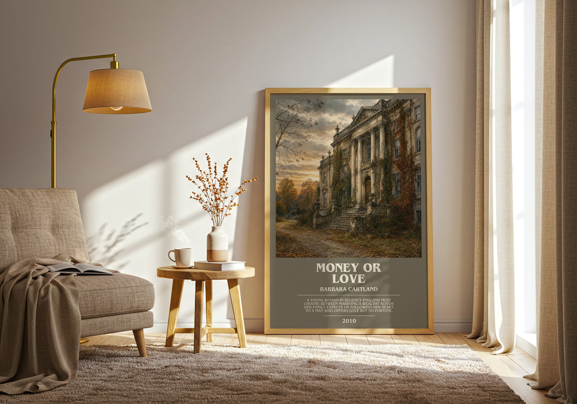 Money Or Love bookish print on bookshelf – Barbara Cartland fan gift